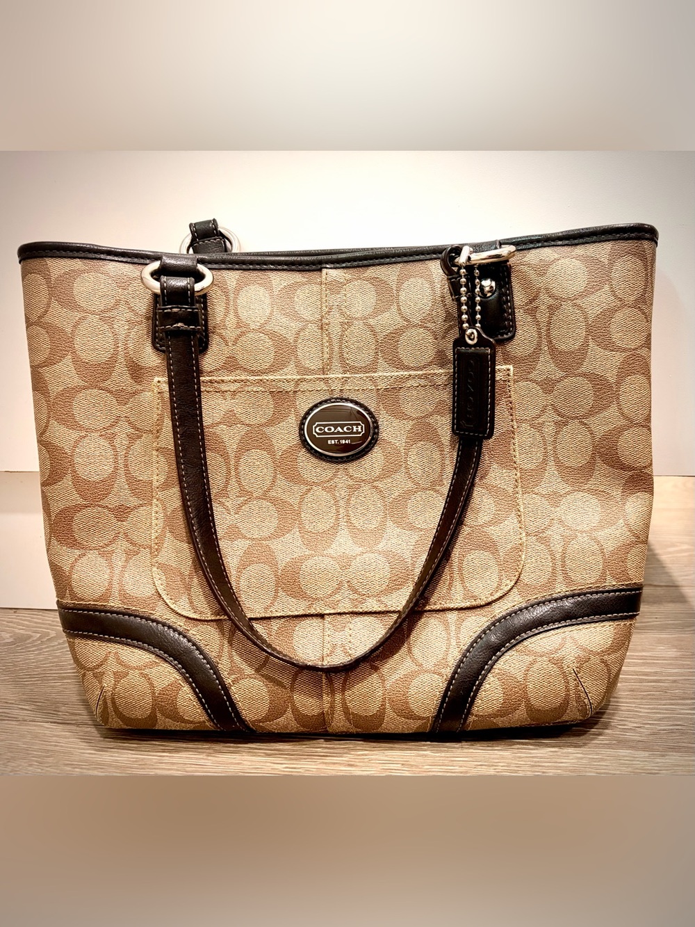 Coach Signature Canvas Tote in Khaki and Brown